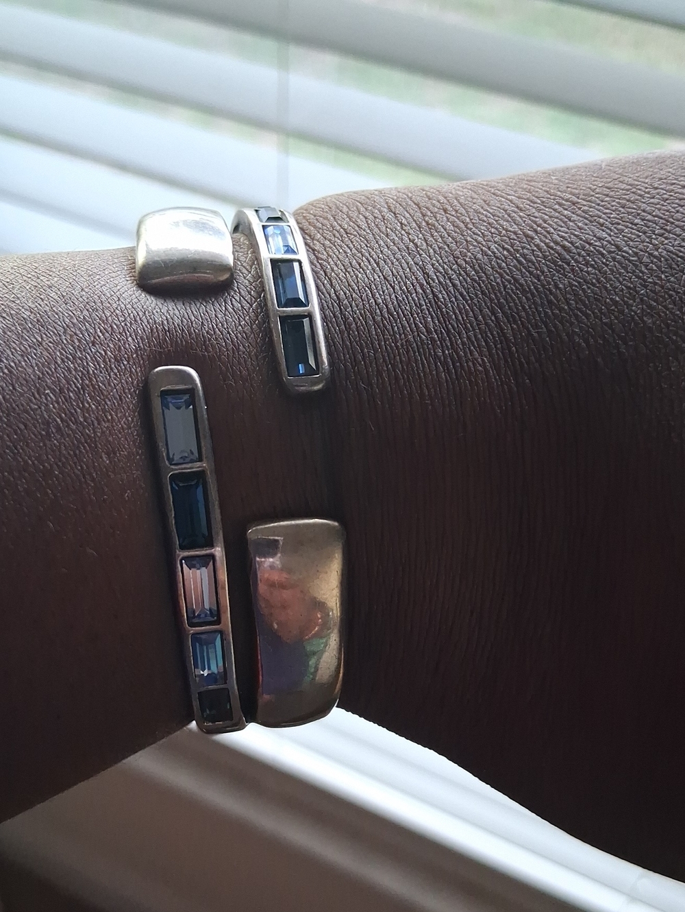 UNO de 50 Silver Cuff Bracelet with Blue Gem Accents